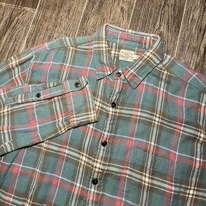 Faherty Flannel Shirt Mens Large Green Red Plaid Check Hiking Cotton Long Sleeve
